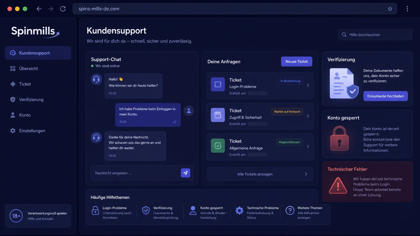 Wann hilft der Kundensupport?